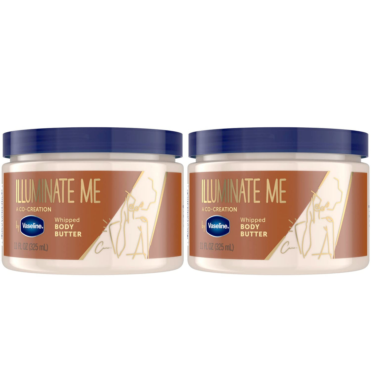 Vaseline Illuminate Me whipped body butter jar closeup showing creamy texture for radiant skin