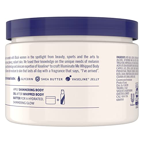 Vaseline Ilumina Me frasco y tapa en primer plano, fragancia cálida al aplicar.