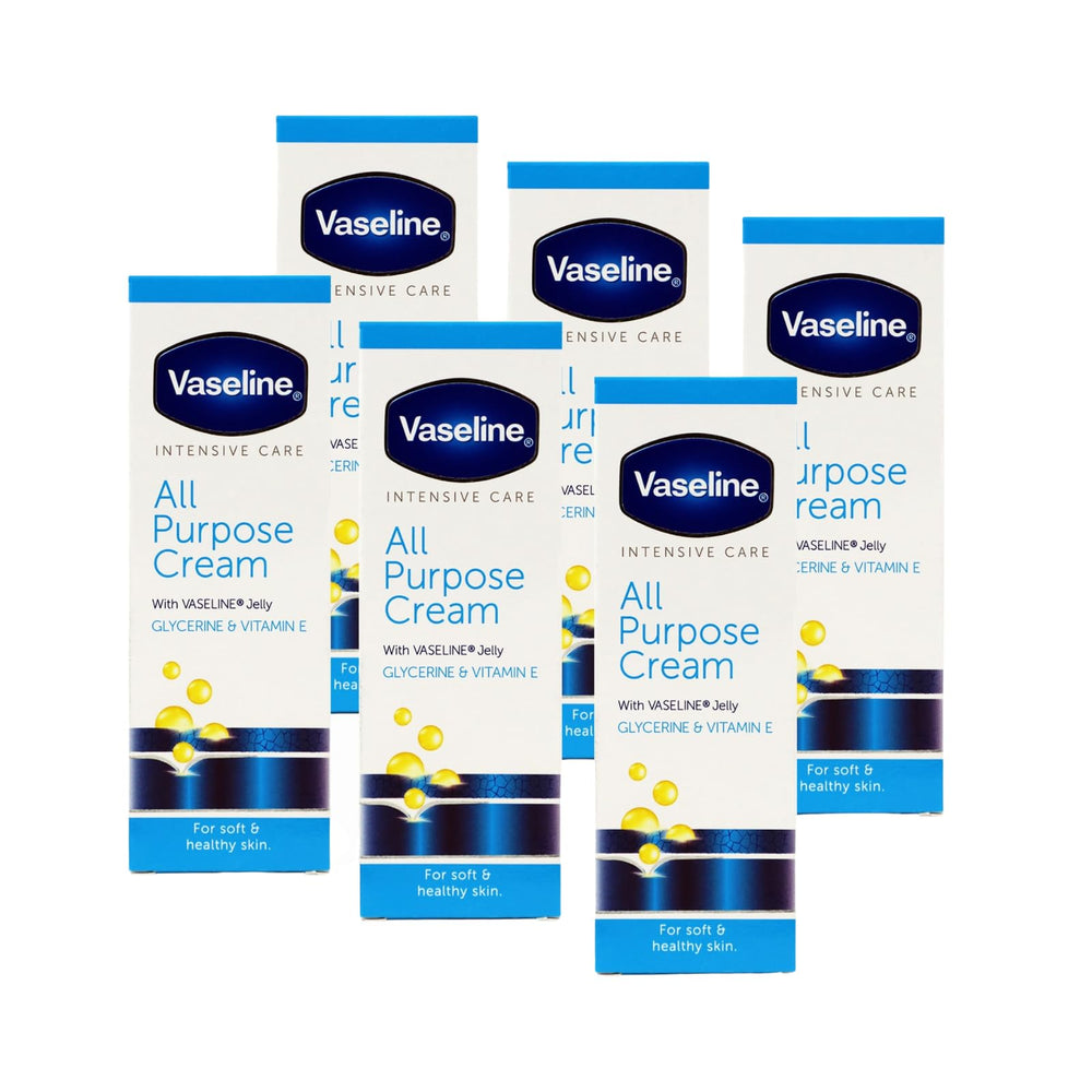 Vaseline Intensive Care All Purpose Cream packaging with six tubes for everyday hydration.