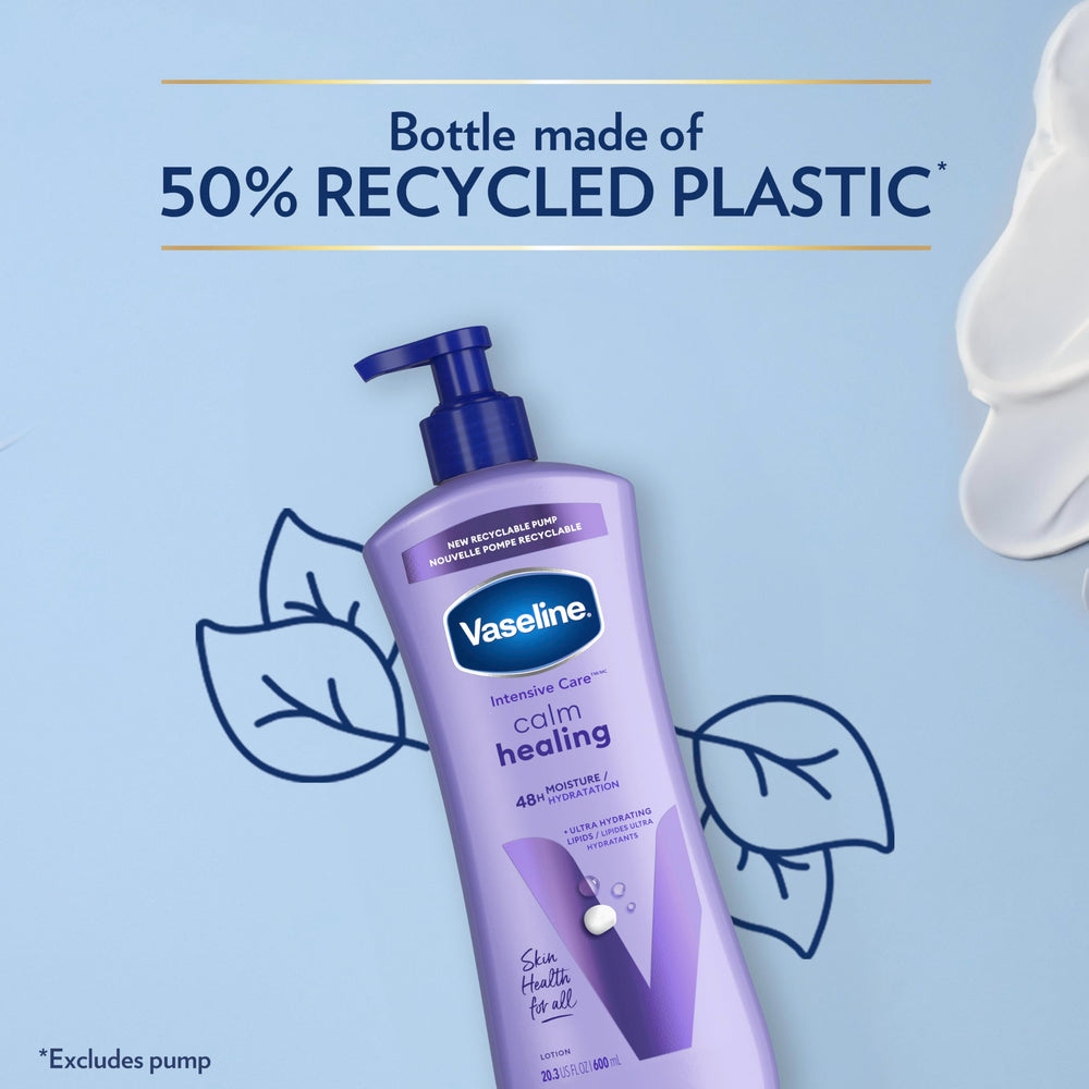Envase reciclado cincuenta por ciento plástico en Vaseline Calm.