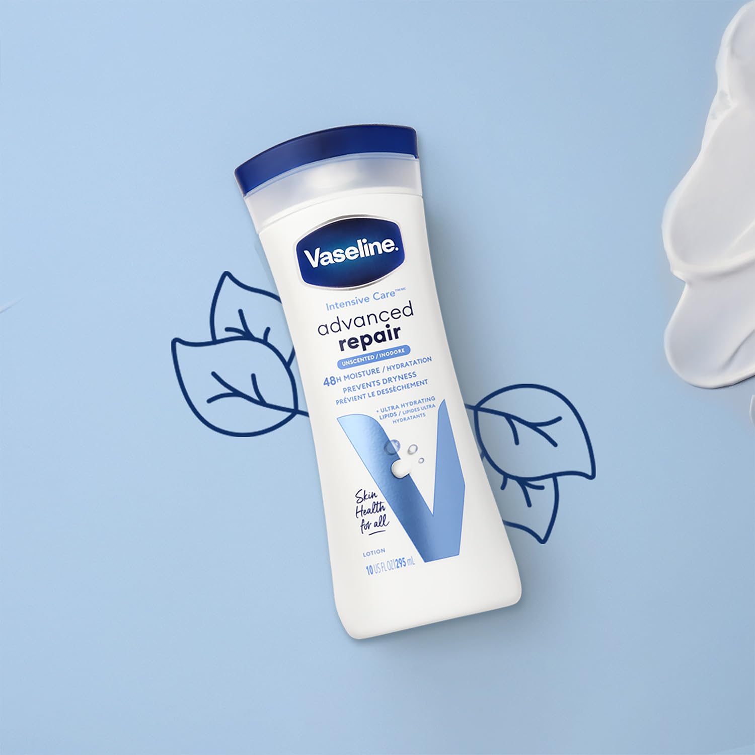 Vaseline Intensive Care, etiqueta dermatológica, fórmula suave para piel muy seca.