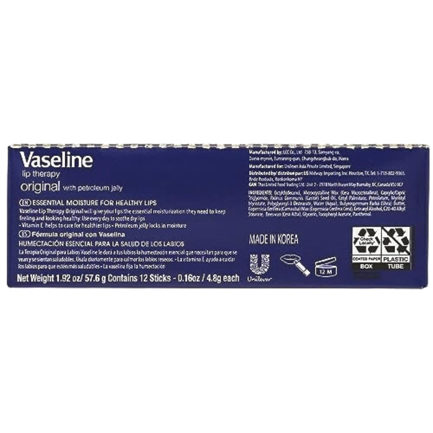 Pack doce de Vaseline Lip Original para cuidado diario en casa y oficina.