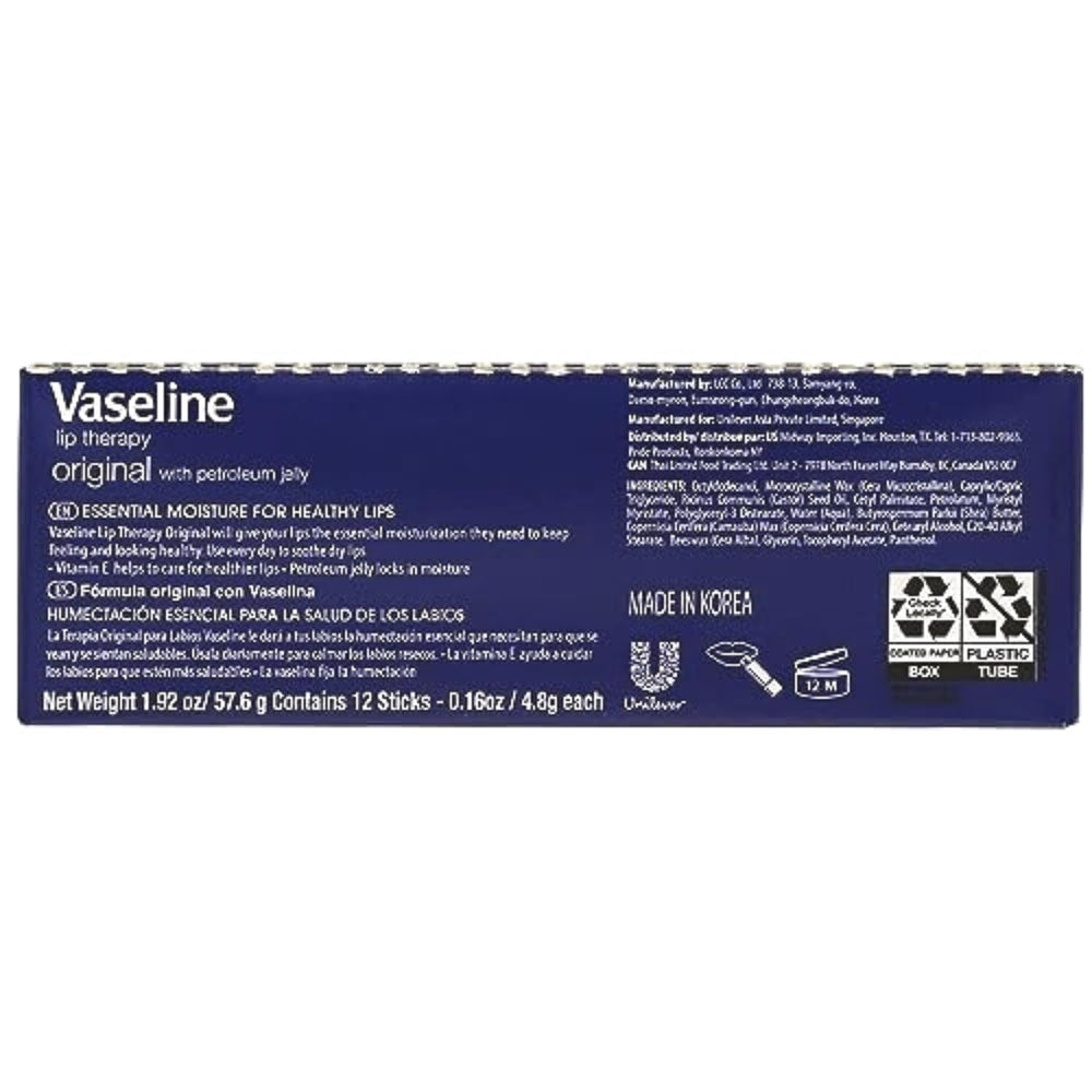 Pack doce de Vaseline Lip Original para cuidado diario en casa y oficina.