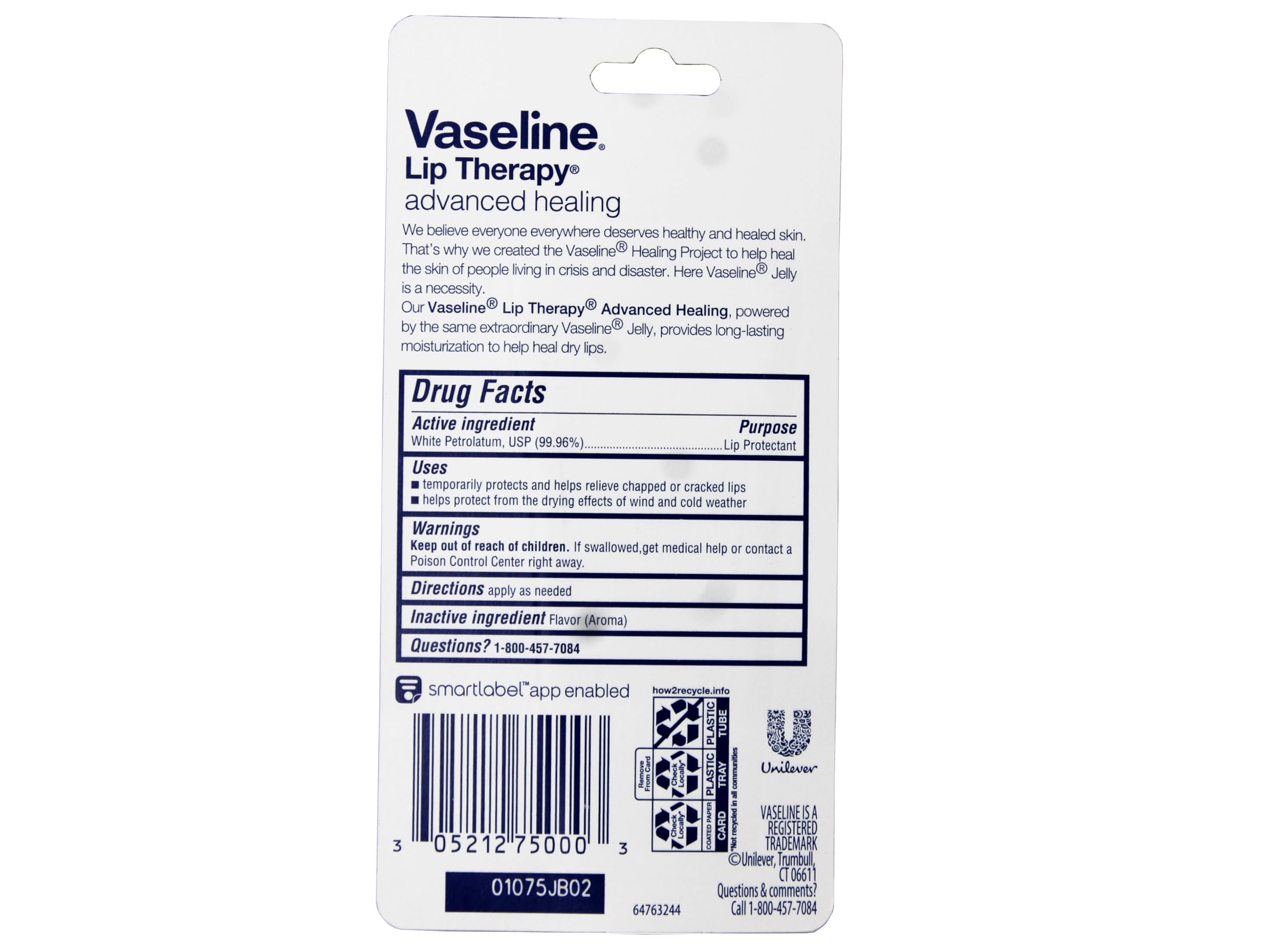 Paquete de cuatro bálsamos Vaseline Lip Therapy Avanzada, listo para llevar en bolso.