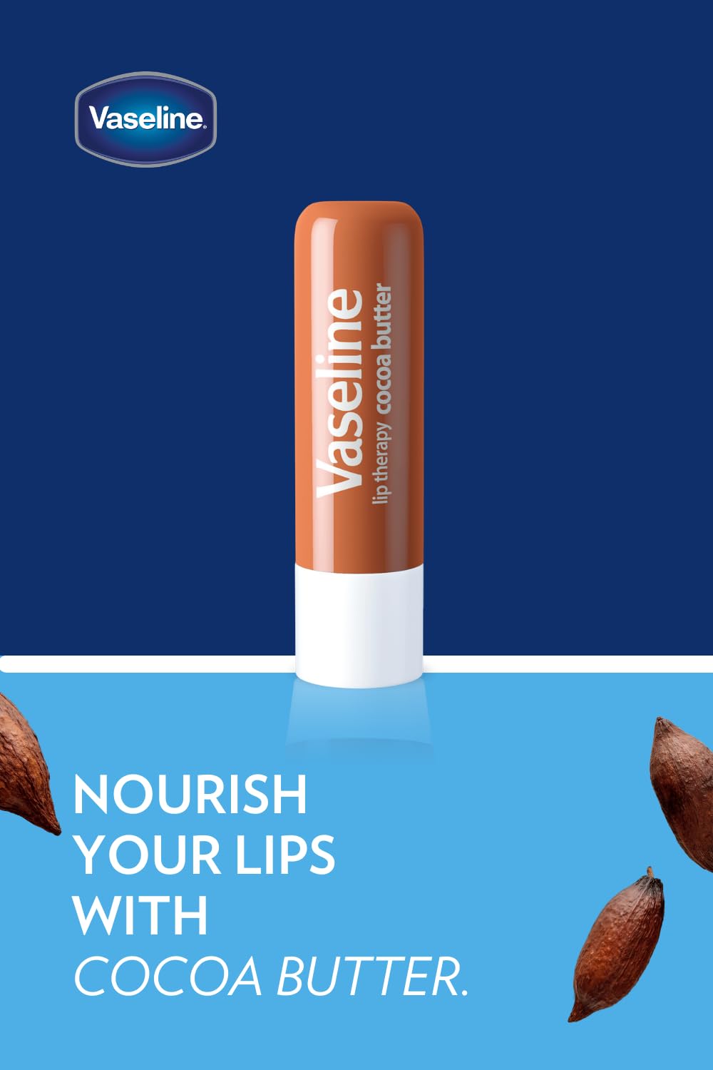 Caja de 12 barras Vaseline Lip Therapy Cocoa, hidratación lista para cada día.