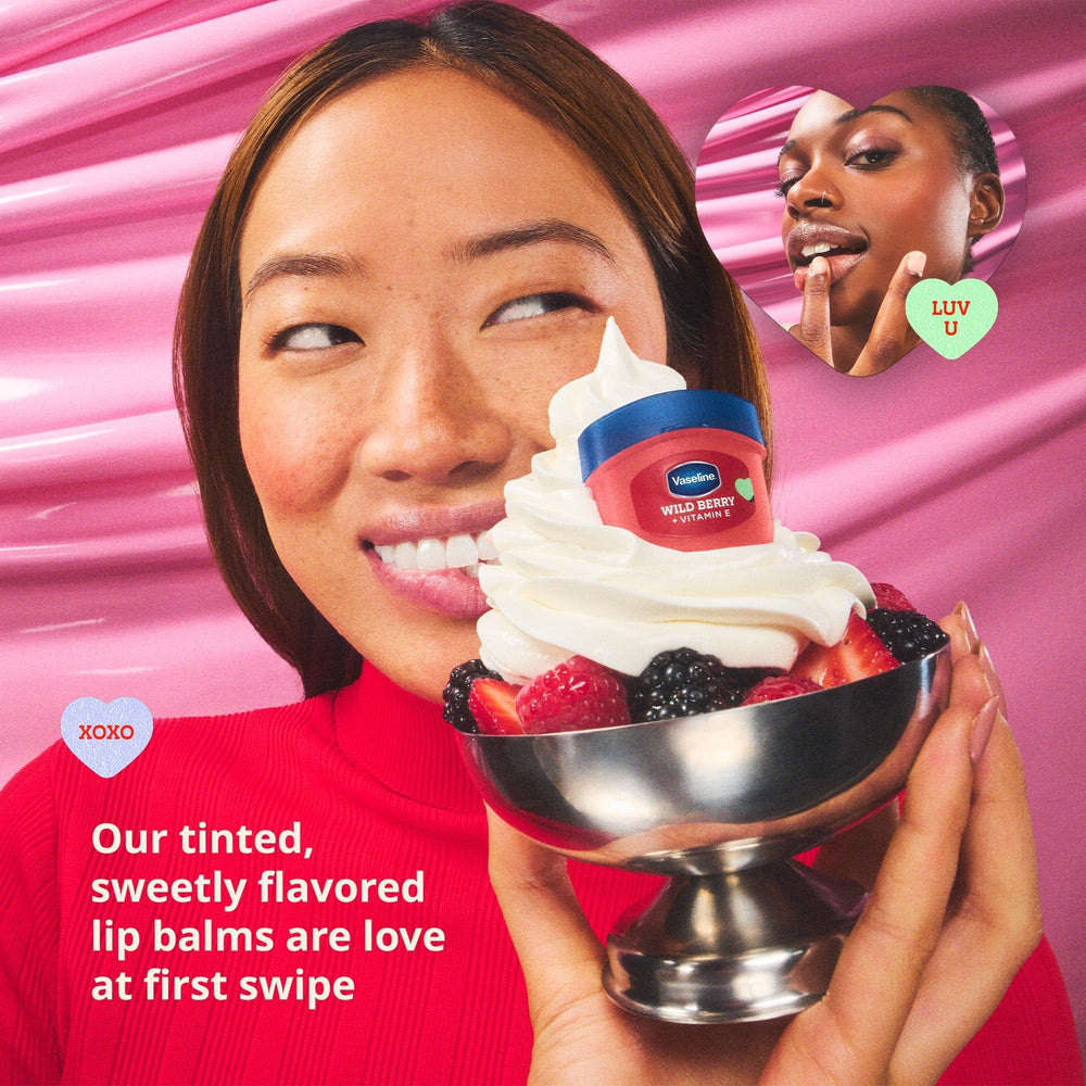 Vaseline Lip Therapy mini lip application on lips for on-the-go care.