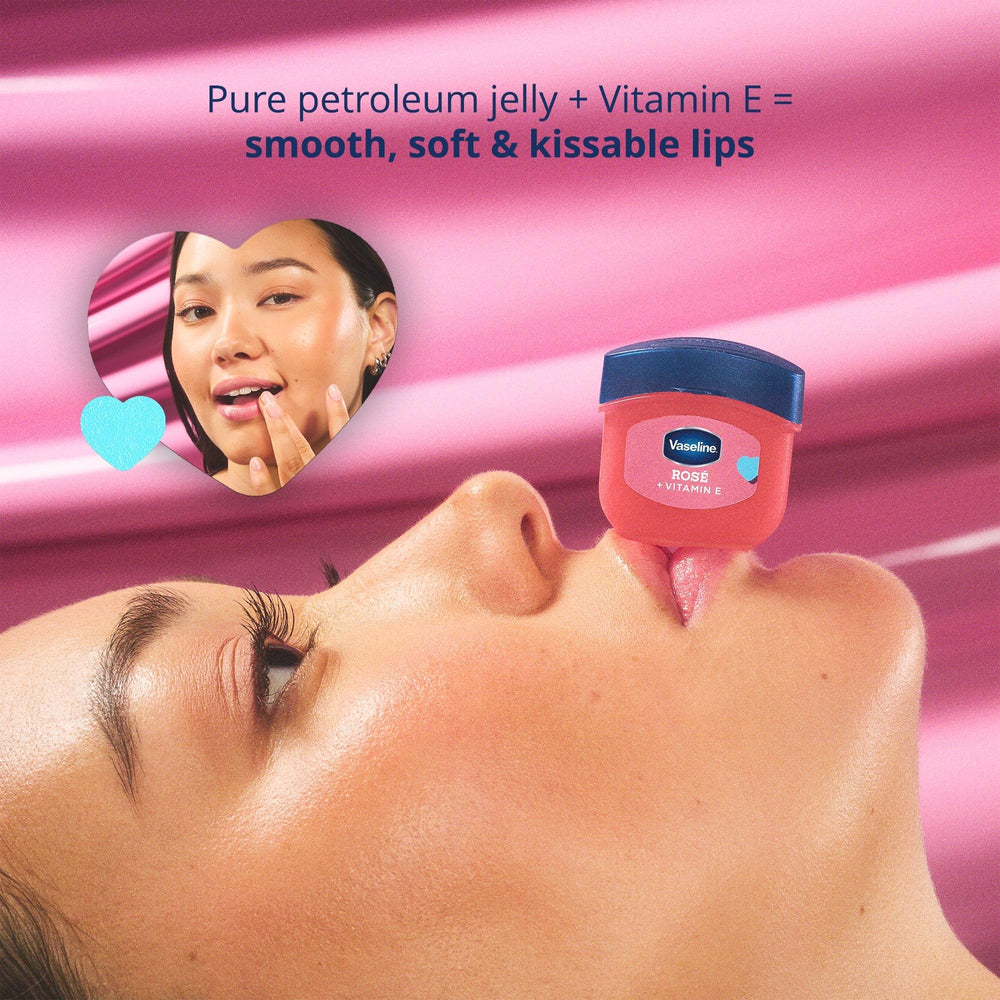Vaseline Lip Therapy mini texture closeup showing glossy balm finish.