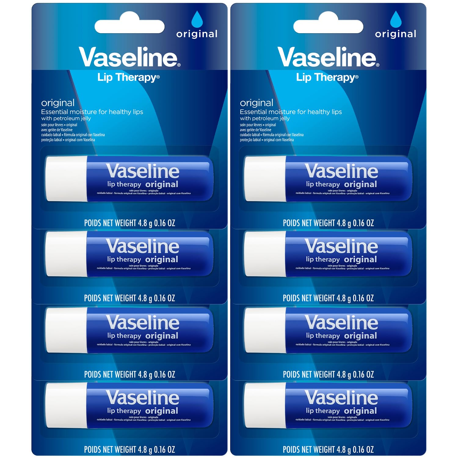 Vaseline Lip Therapy Original 8-Pack, alivio suave para labios resecos durante el día