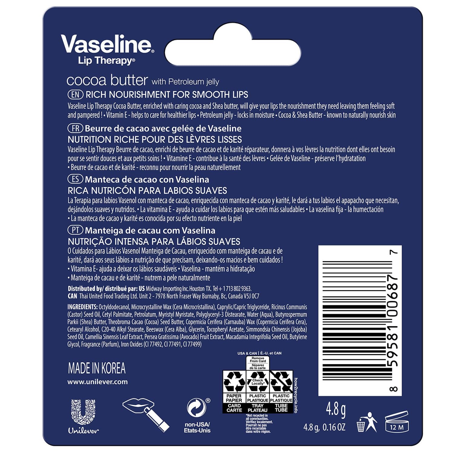 Vaseline Lip Therapy pack 6, hidratacion portable para labios.