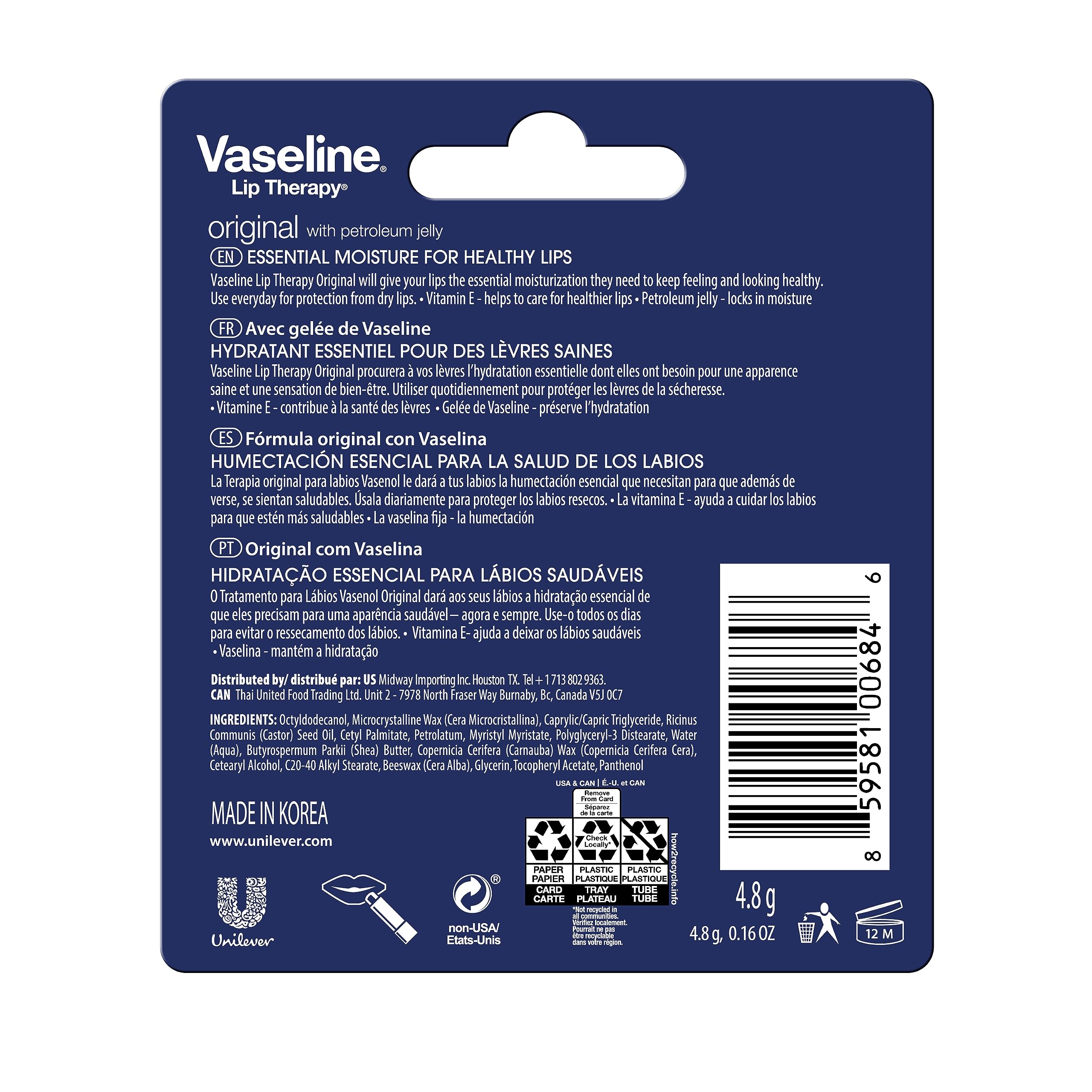 Vaseline Lip Therapy Pocket Size Stick fits in a pocket for on-the-go care