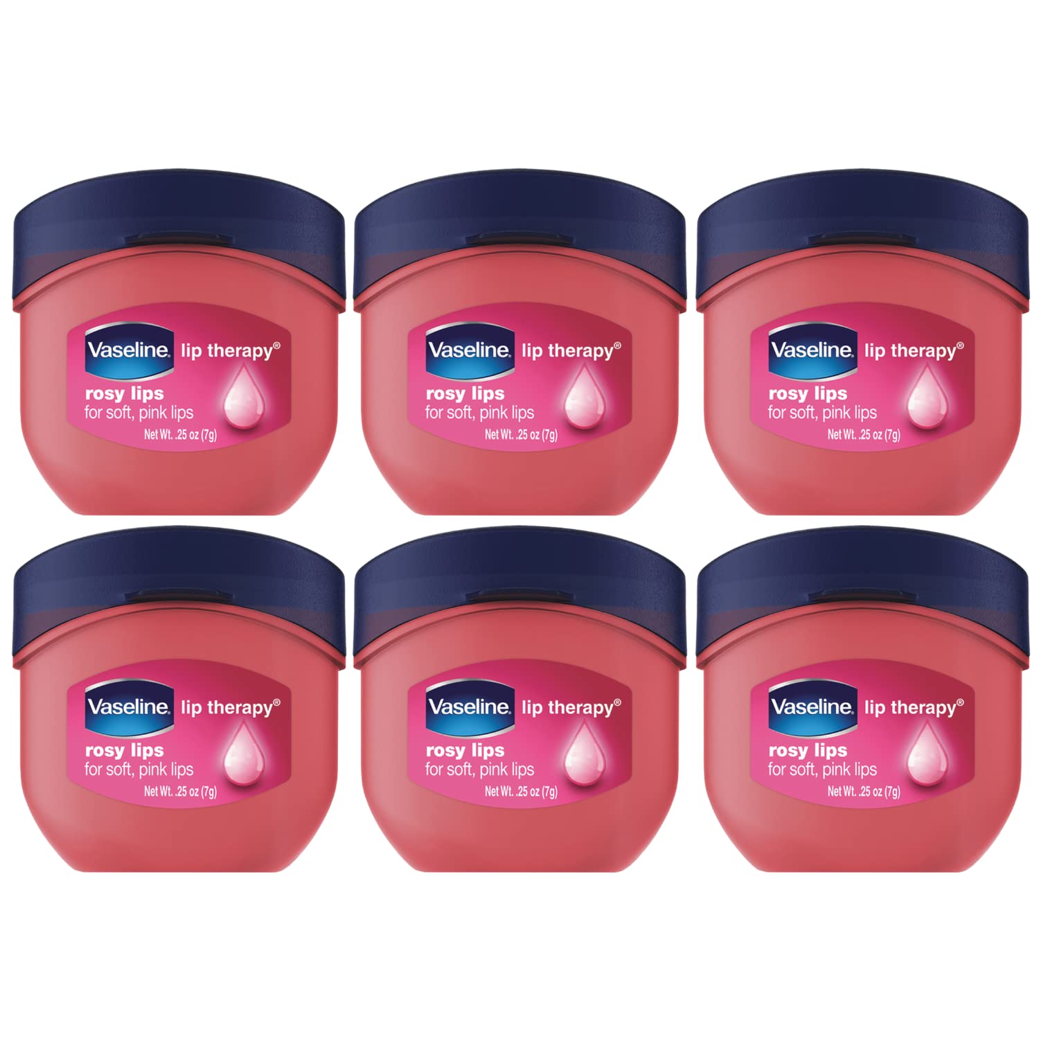 Vaseline Lip Therapy Rosy Lips mini botes, hidratación diaria para labios secos.