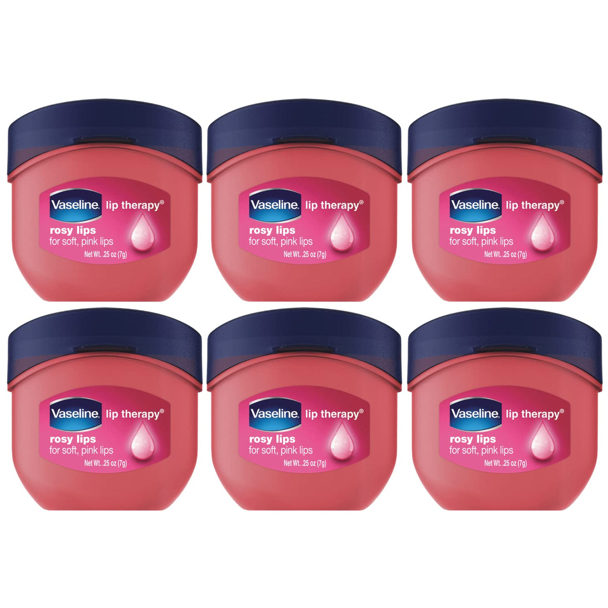 Vaseline Lip Therapy Rosy Lips mini botes, hidratación diaria para labios secos.