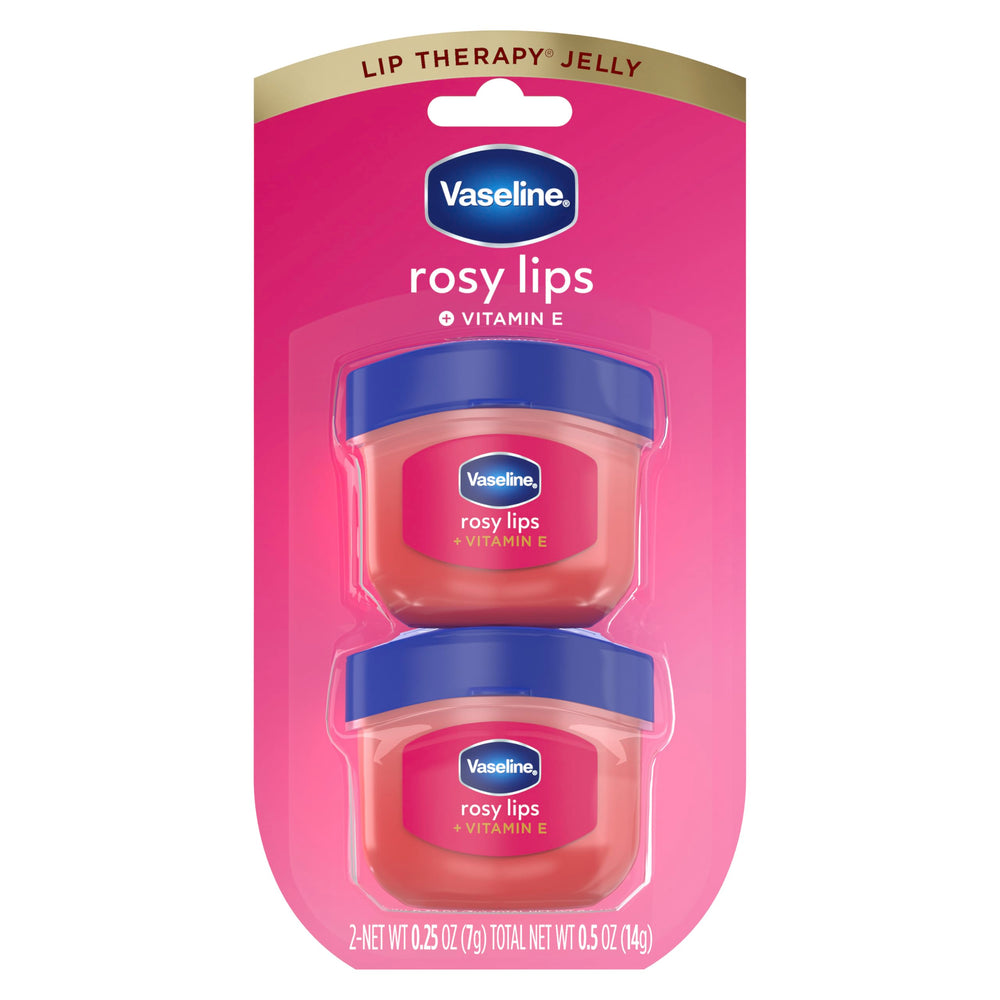 Vaseline Lip Therapy Rosy Lips Mini packaging shown for on-the-go moisture.
