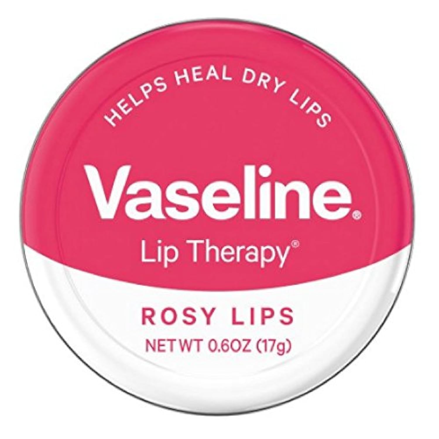 Vaseline Lip Therapy Rosy Lips Tin on lips with lasting hydration and pink tint
