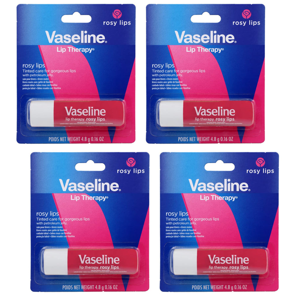 Vaseline Lip Therapy Rosy stick front showing rosy tint and smooth hydration.