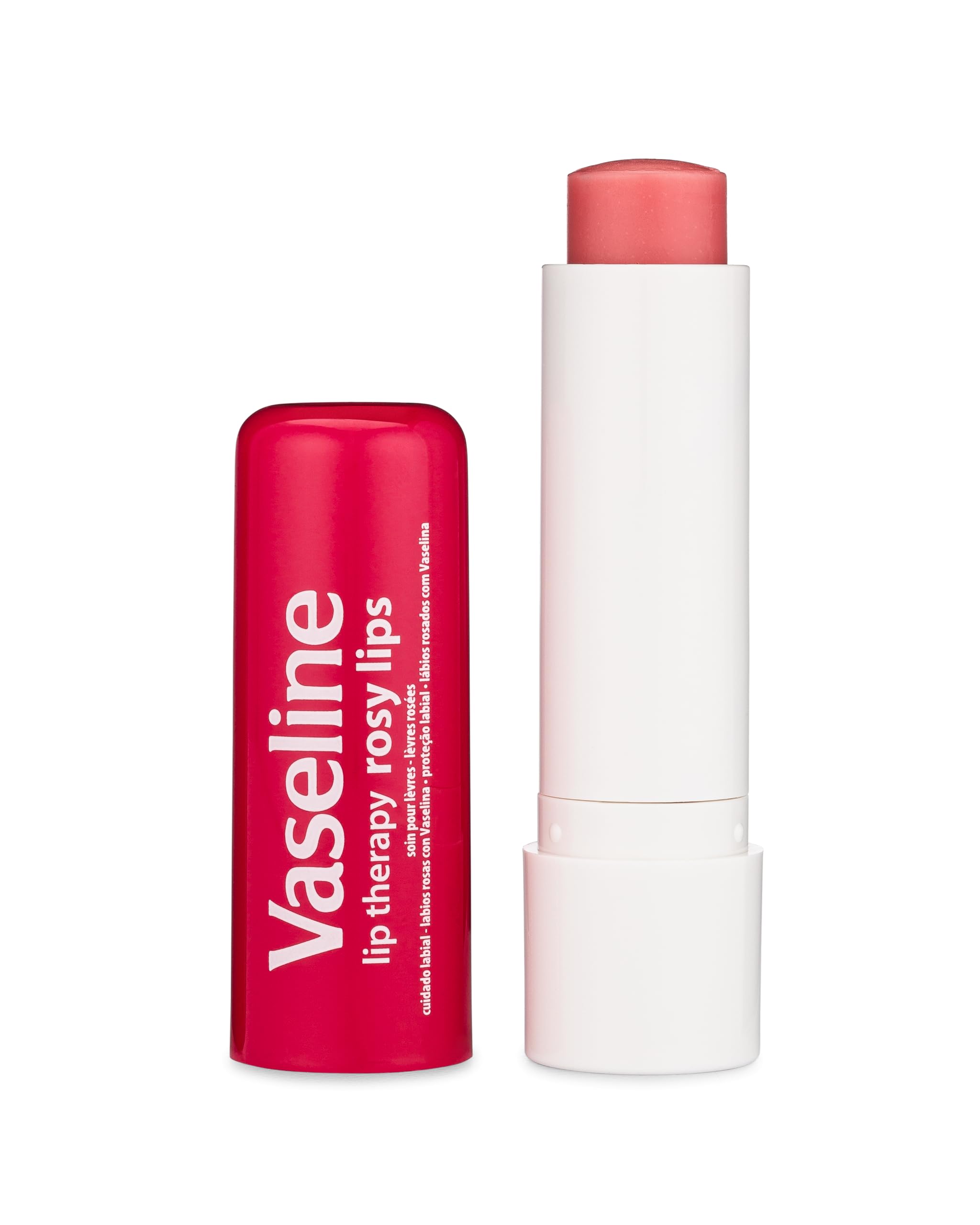 Vaseline Lip Therapy Rosy tube close-up with glossy sheen.