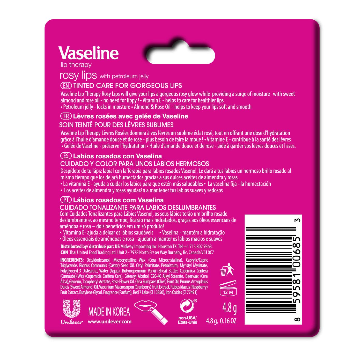 Diseño minimalista del envase de Vaseline Lip Therapy Stick.