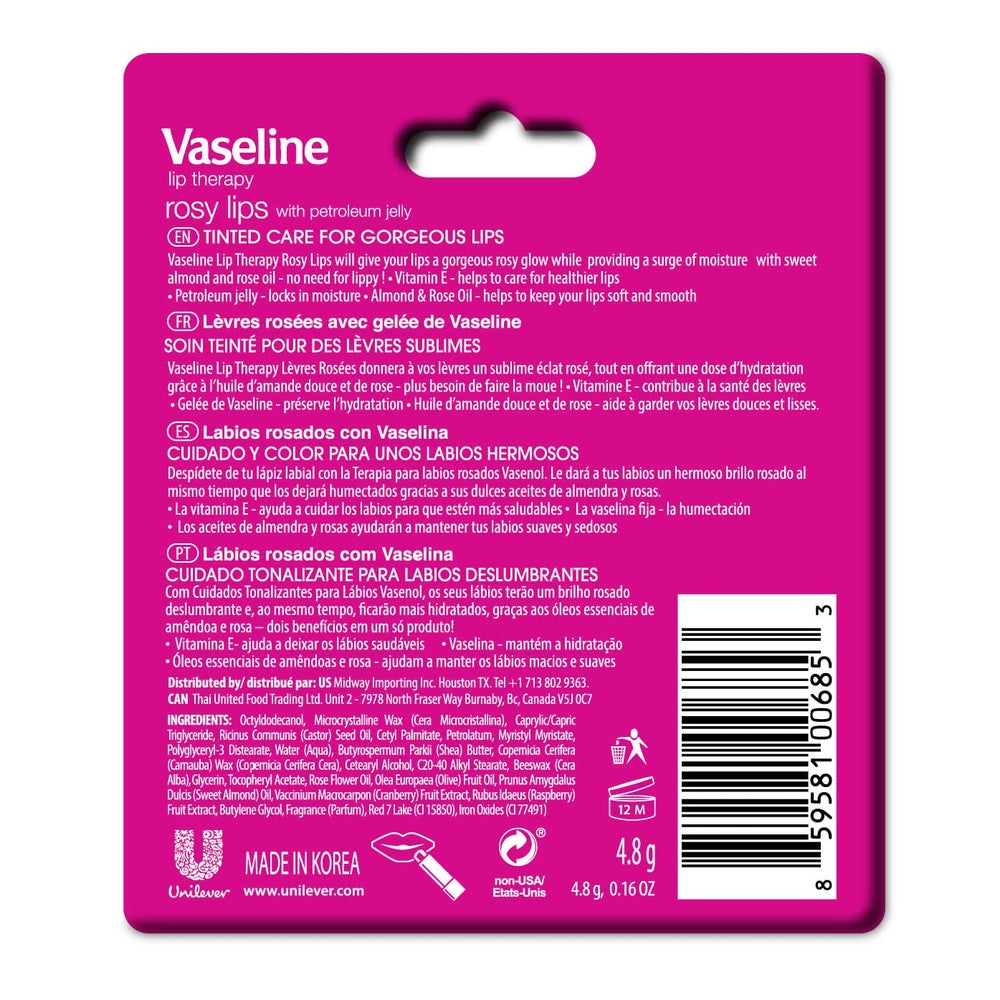 Diseño minimalista del envase de Vaseline Lip Therapy Stick.