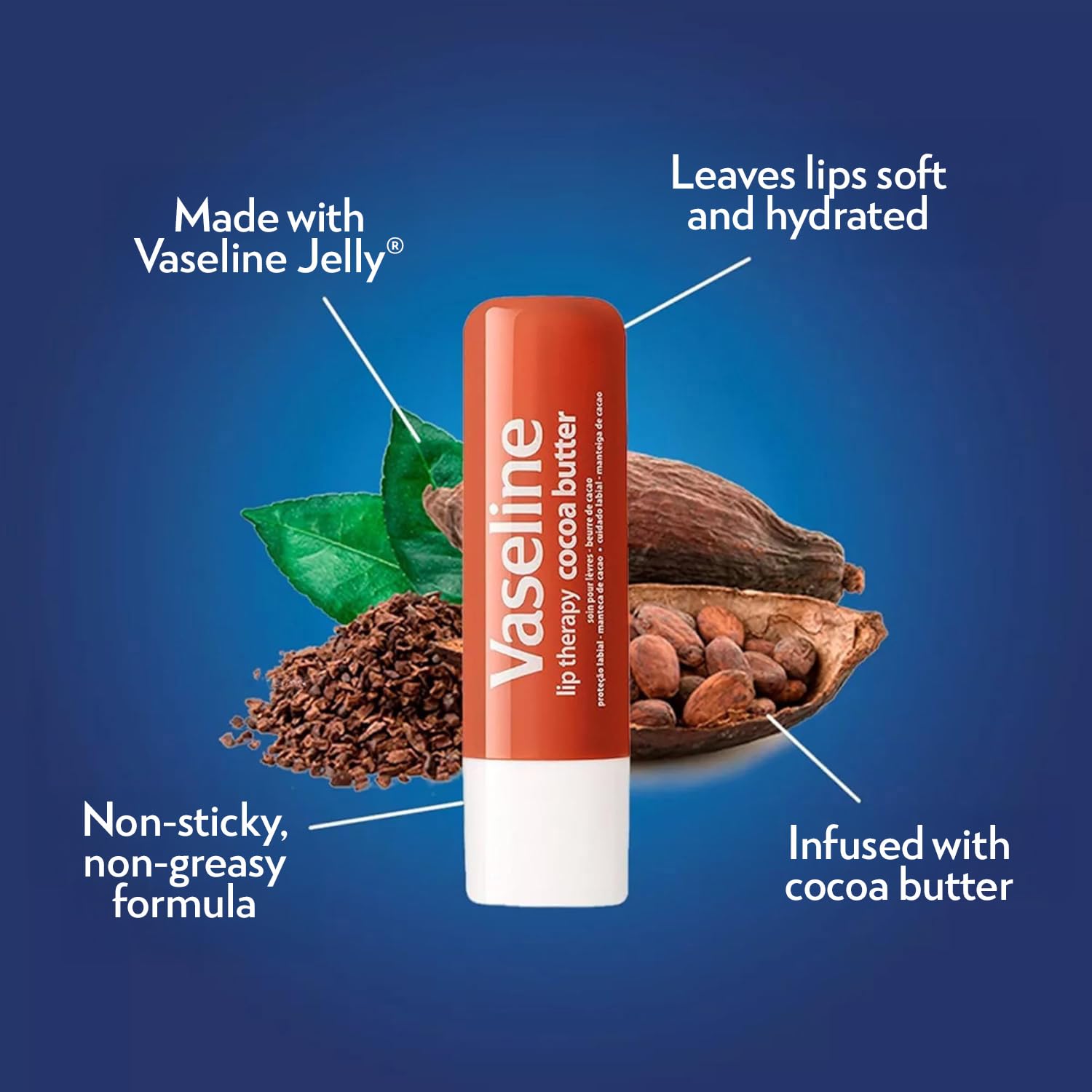 Textura no pegajosa de Vaseline Lip Therapy para uso diario.