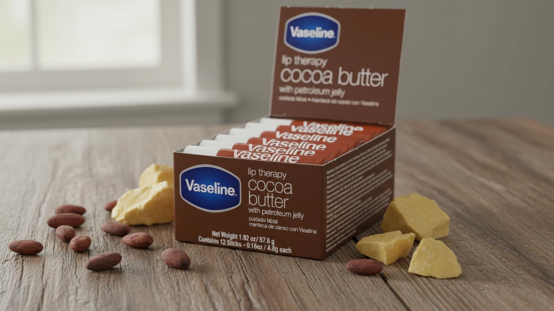 Textura suave de Vaseline Lip Therapy en barra, se desliza sin grasa.
