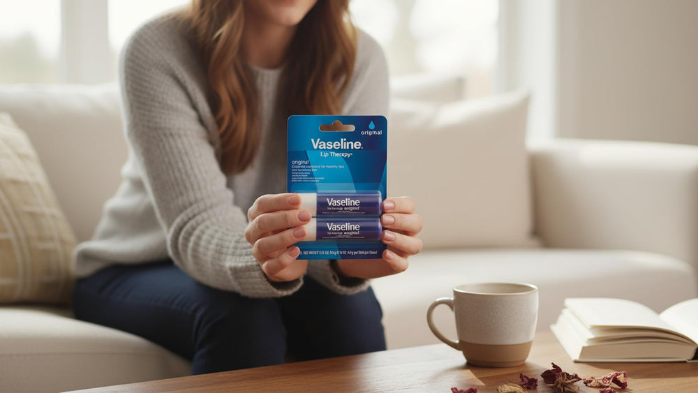 Vaseline Lip Therapy in pocket-sized package for nightstand or car