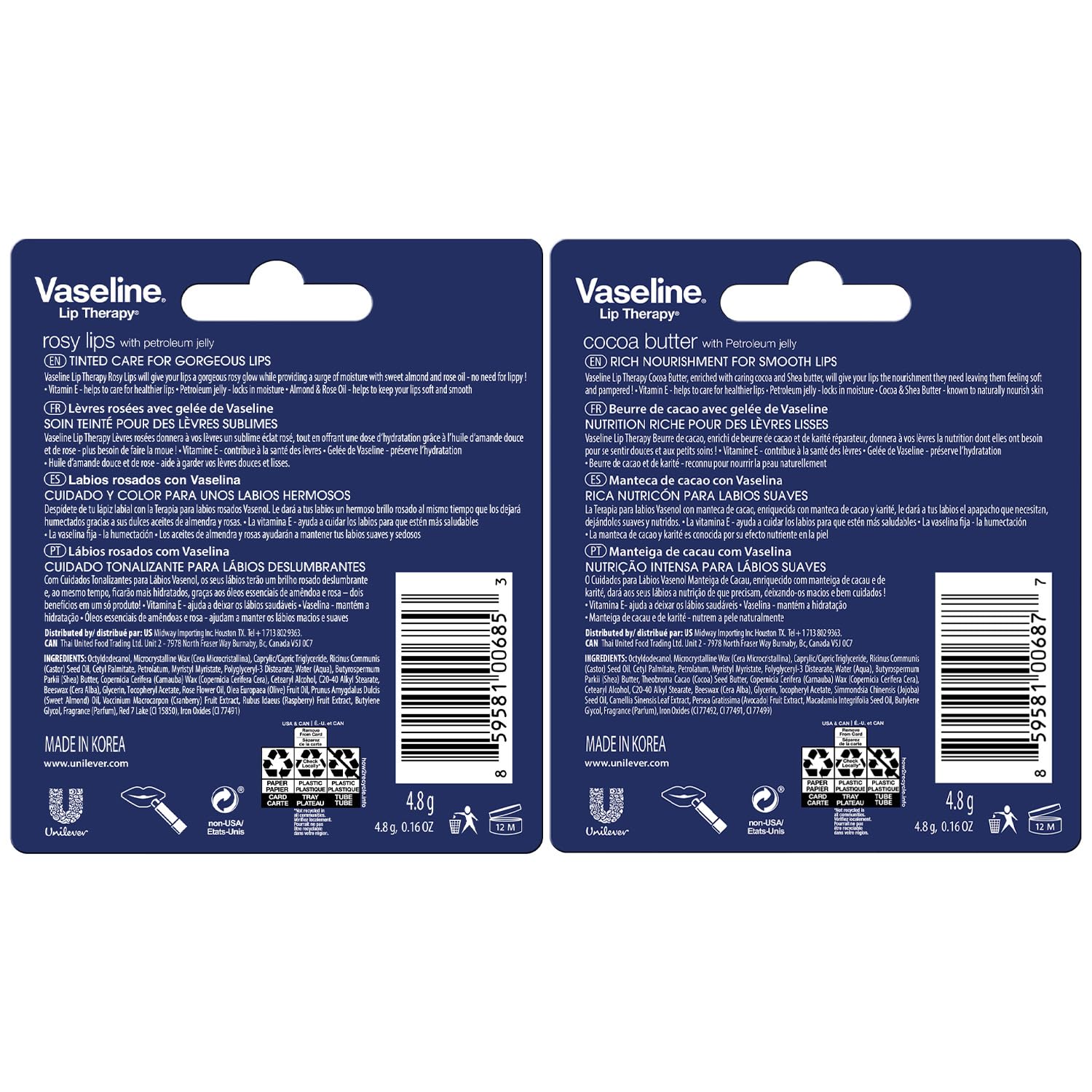 Vaseline Lip Therapy Manteca de cacao: humectante duradero para labios