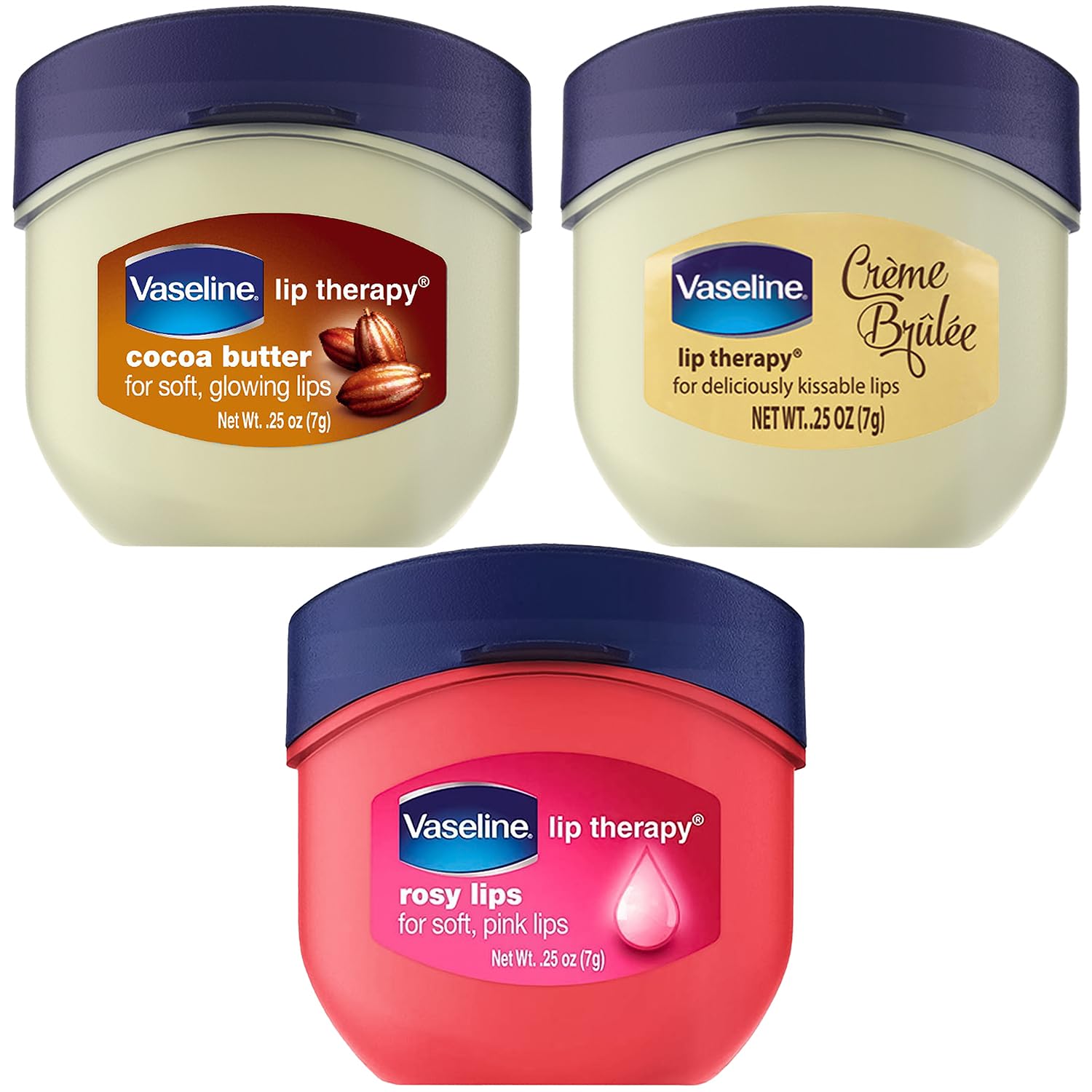 Vaseline Lip Therapy Creme Brulee in jar — rich moisture for soft lips.