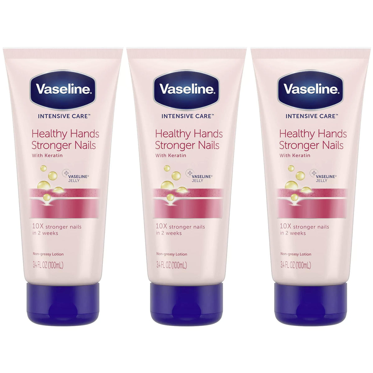 Vaseline Loción Manos Keratina Pack 3, cuidado suave para manos y cutículas