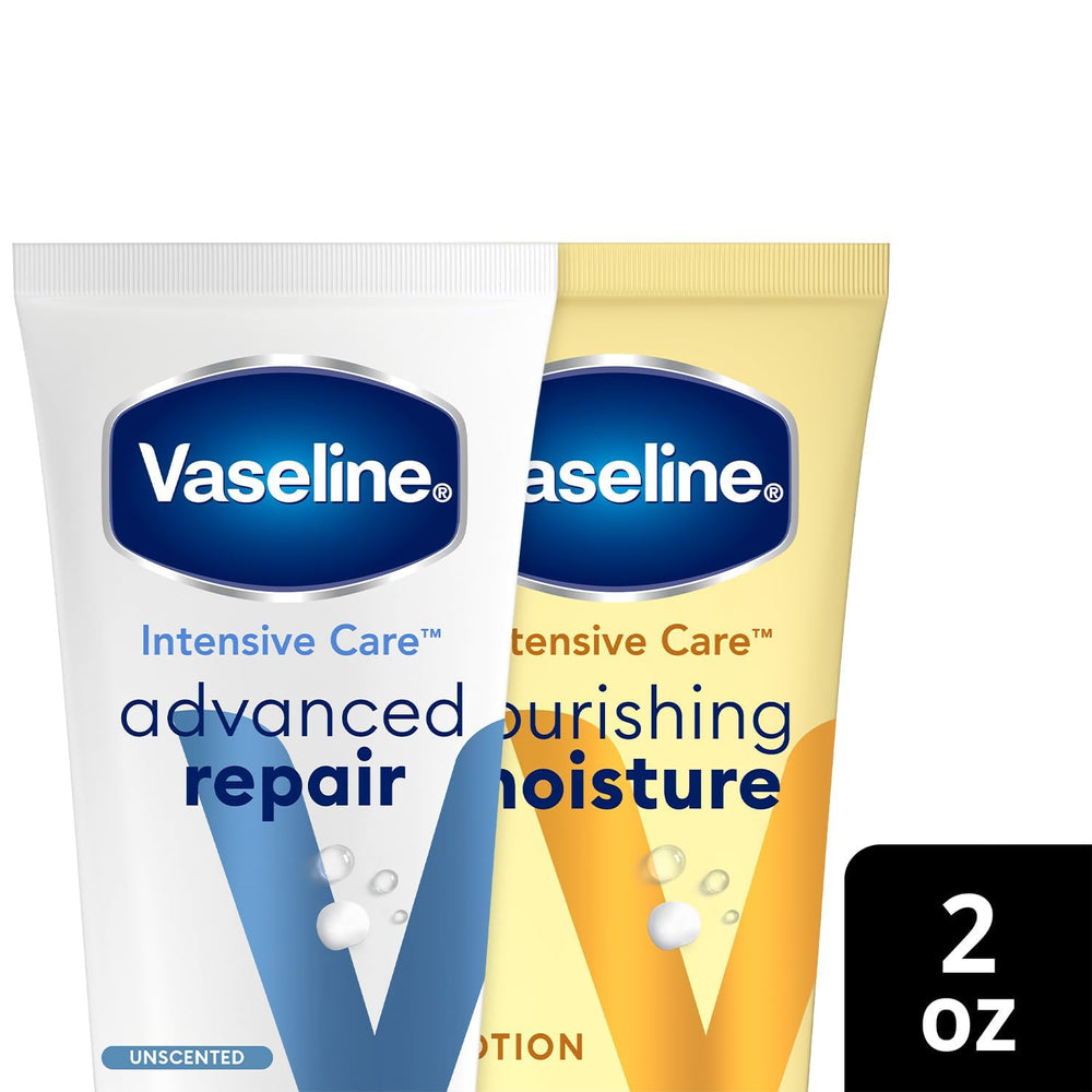 Vaseline Nourishing Moisture Lotion 2-pack bottles showing rich hydration for daily use.