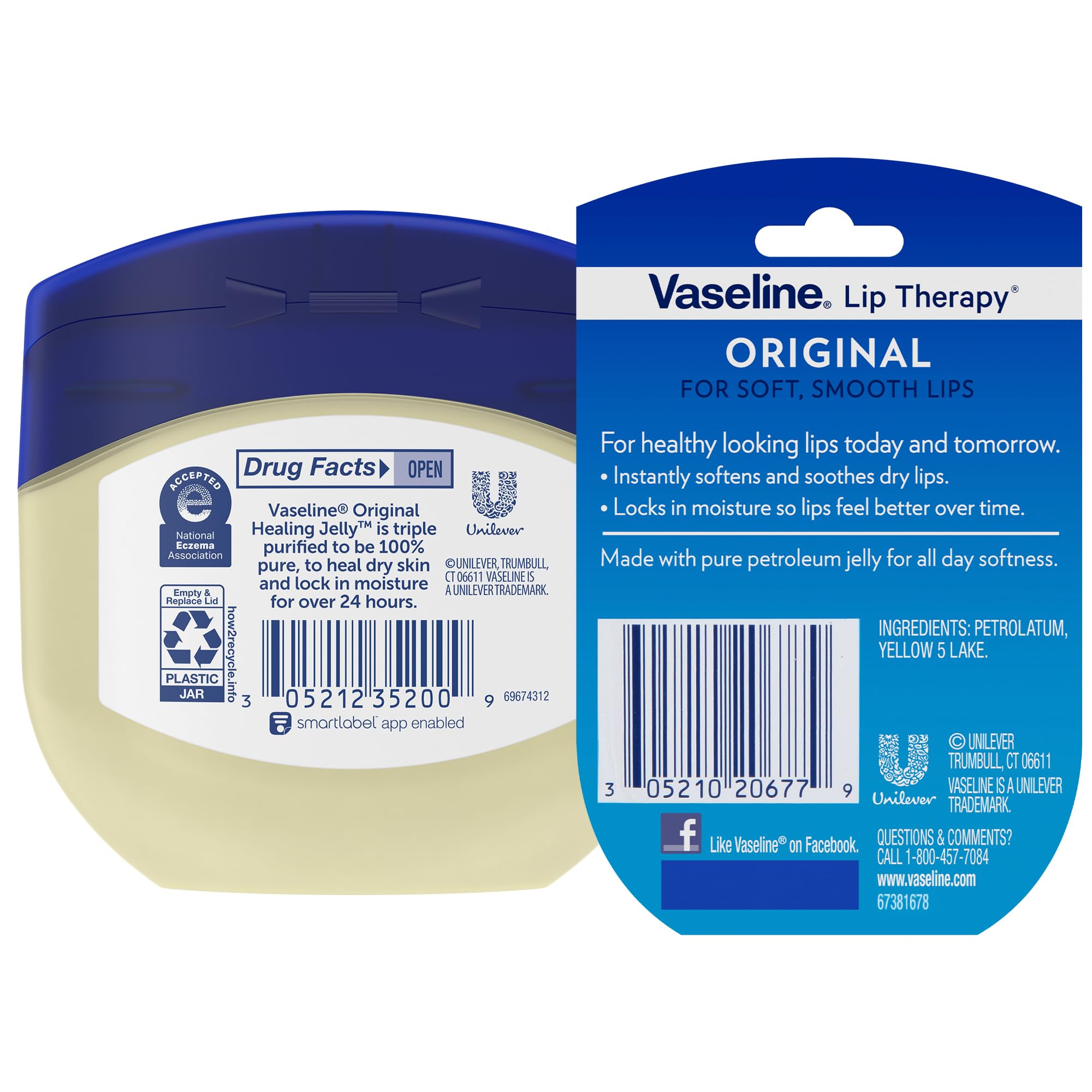 Bundle image showing Vaseline Original Healing Jelly 7.5 oz jar with lip care mini for versatile moisture