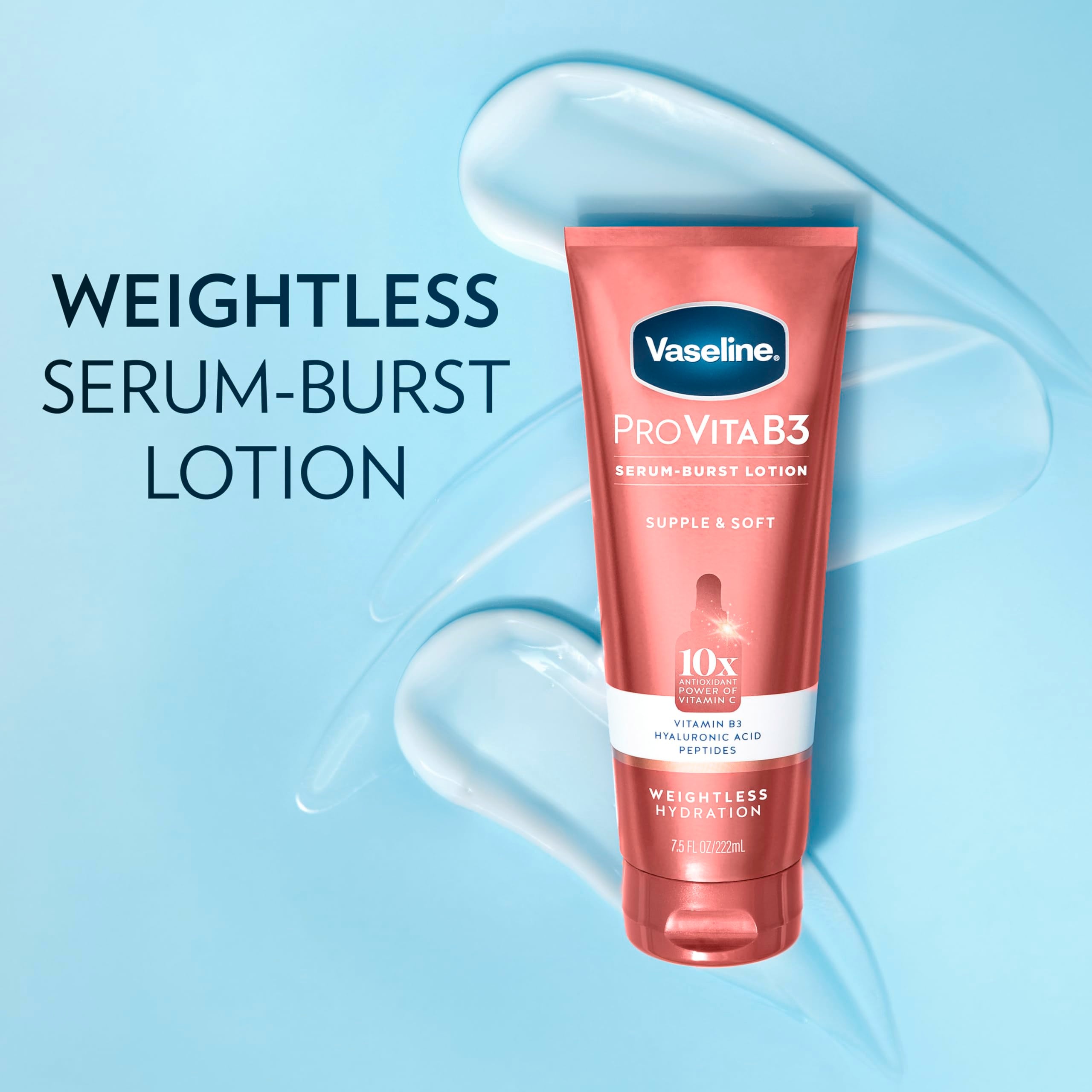 Vaseline Pro VitaB3 Serum Burst Lotion water droplets absorption for quick hydration.