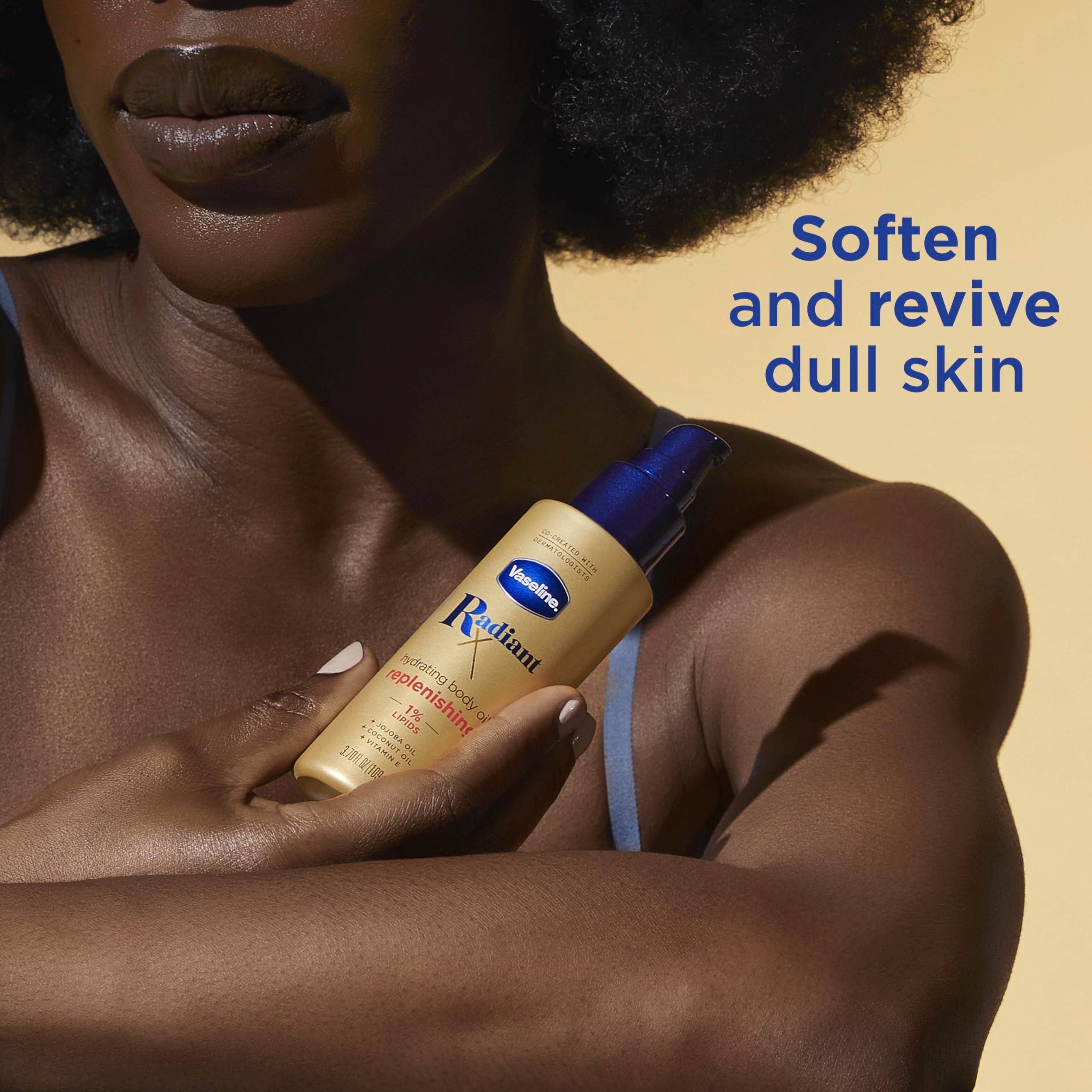 Vaseline Radiant X packaging emphasizes barrier-supporting lipids for healthy skin.