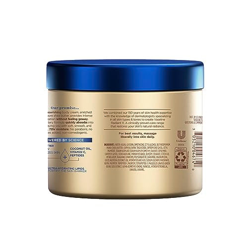 Vaseline Radiant X crema cuerpo, absorción rápida para uso diario.