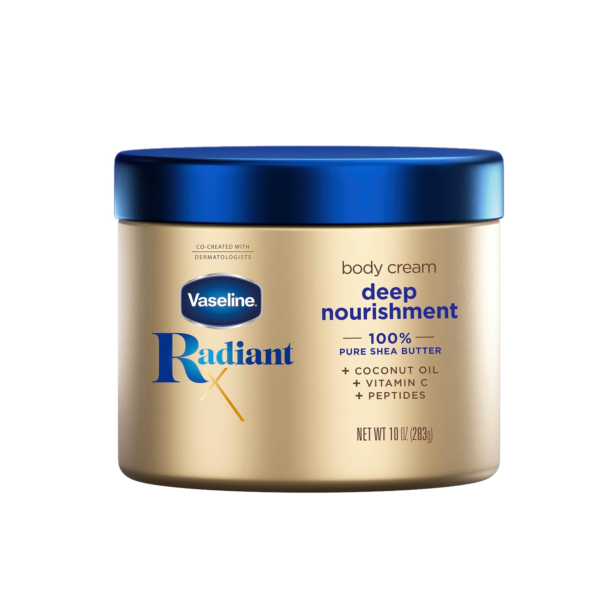 Vaseline Radiant X crema cuerpo, nutrición profunda para piel suave y radiante.