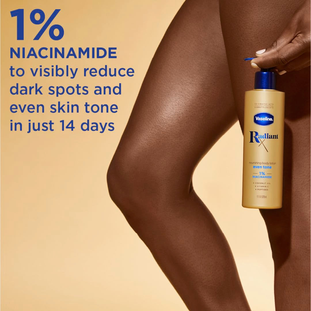 Humectación de 72 horas con Vaseline Radiant X Even Tone en piel.