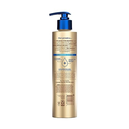 Textura suave de la loción Vaseline Radiant X para deslizamiento cómodo.