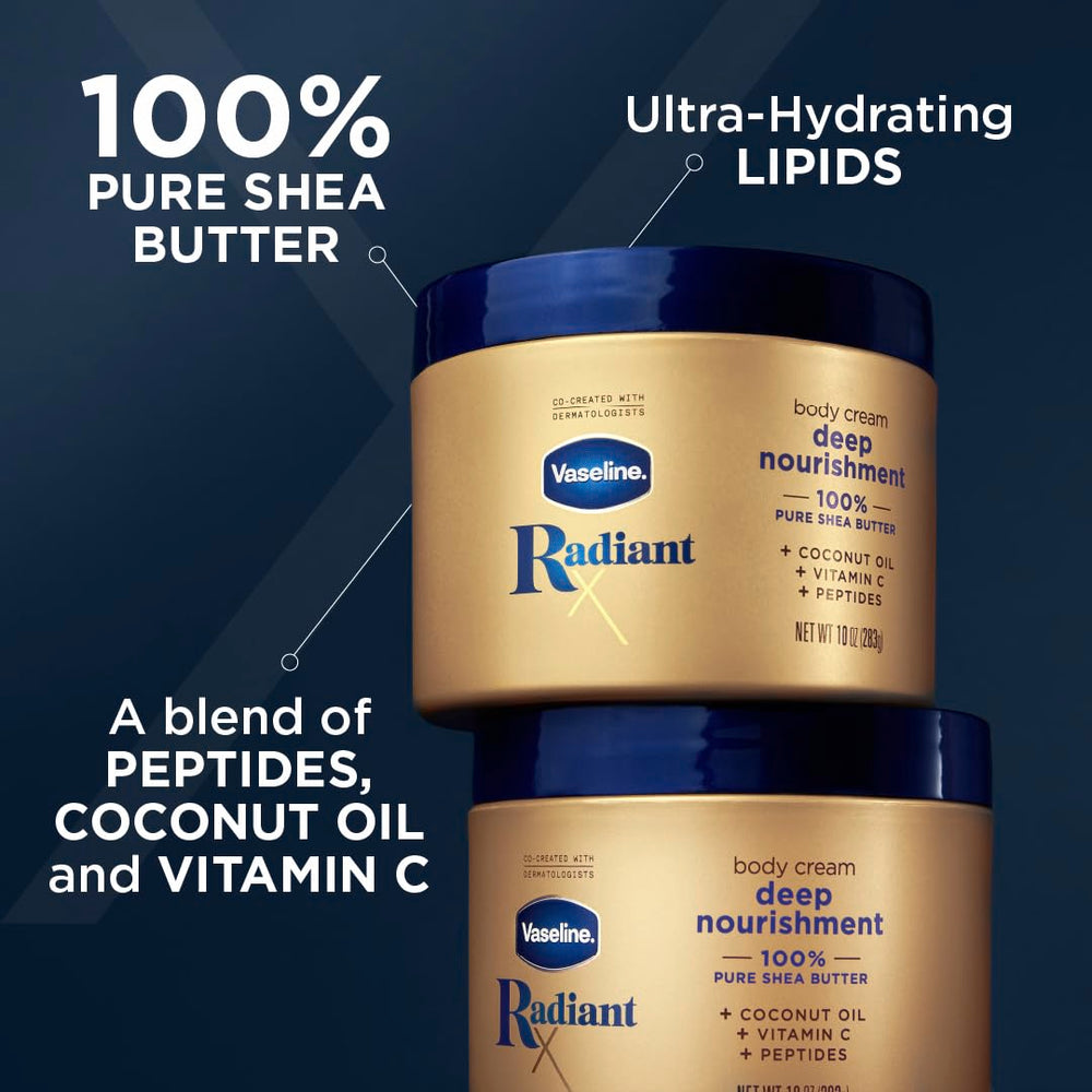 Vaseline Radiant X manteca de karité pura para hidratación intensa.