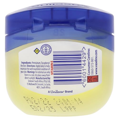 Vaseline con sello azul en envase de 1.7 oz para uso diario.