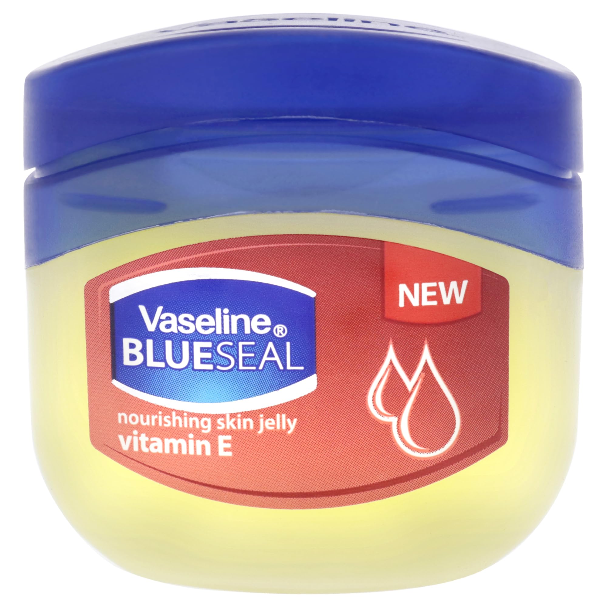 Vaseline con sello azul y jalea para piel suave gracias a la vitamina E.