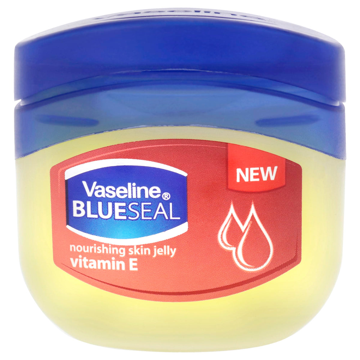 Vaseline con sello azul y jalea para piel suave gracias a la vitamina E.
