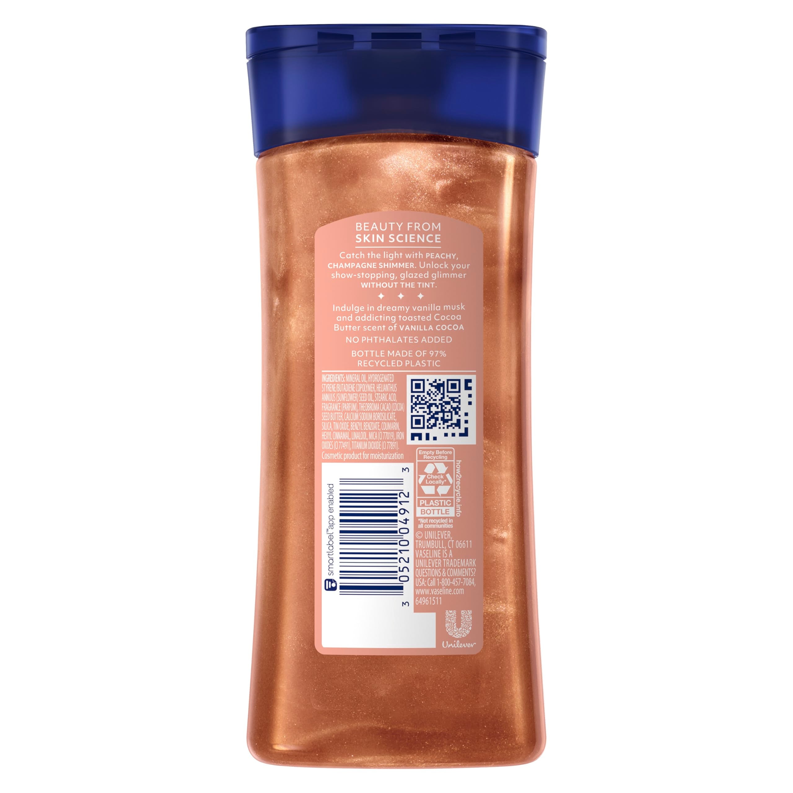 Vaseline Brilloso y Deslumbrante – textura aceite-gel suave al aplicar.