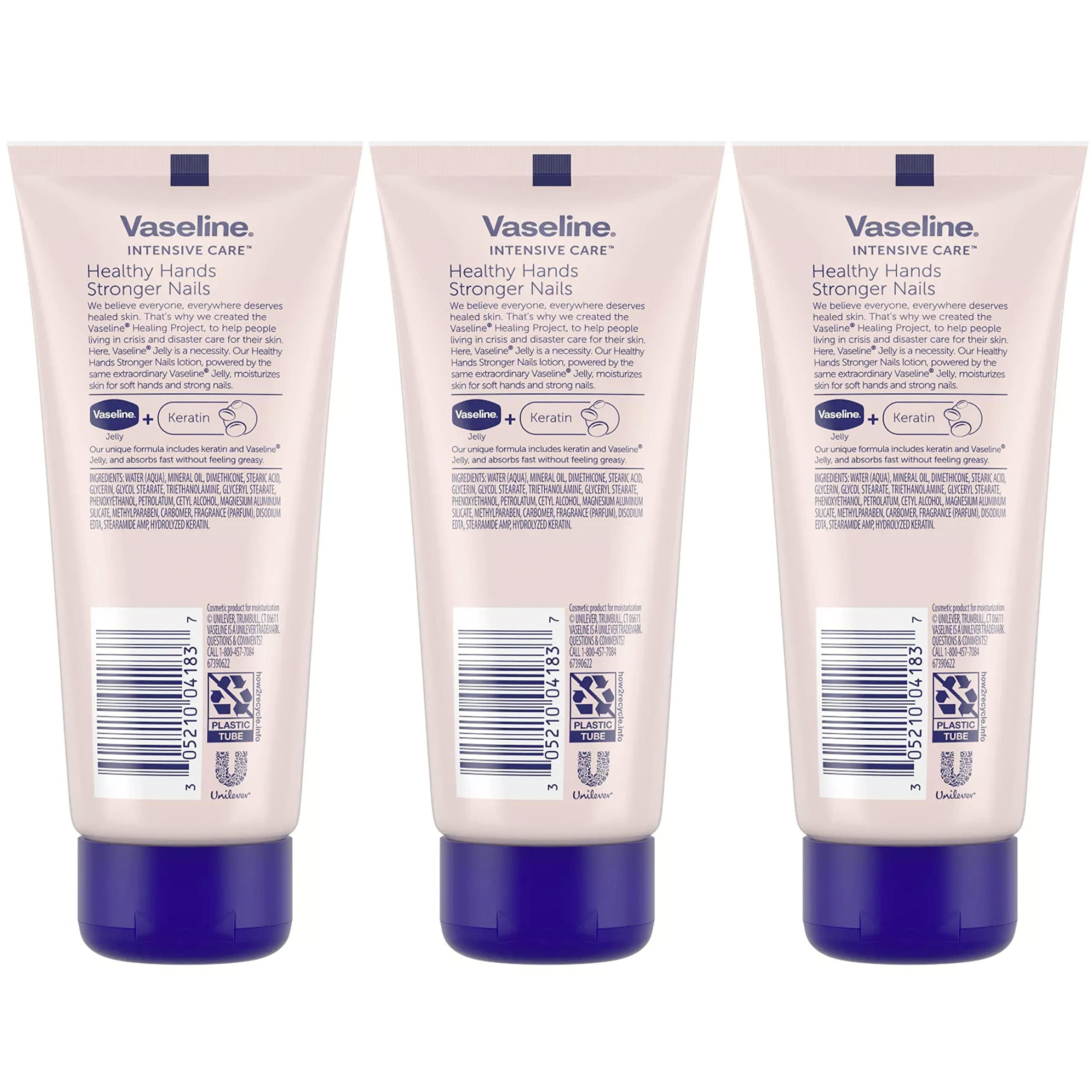 Tubo de Vaseline Loción Manos Keratina para viaje, hidratación diaria