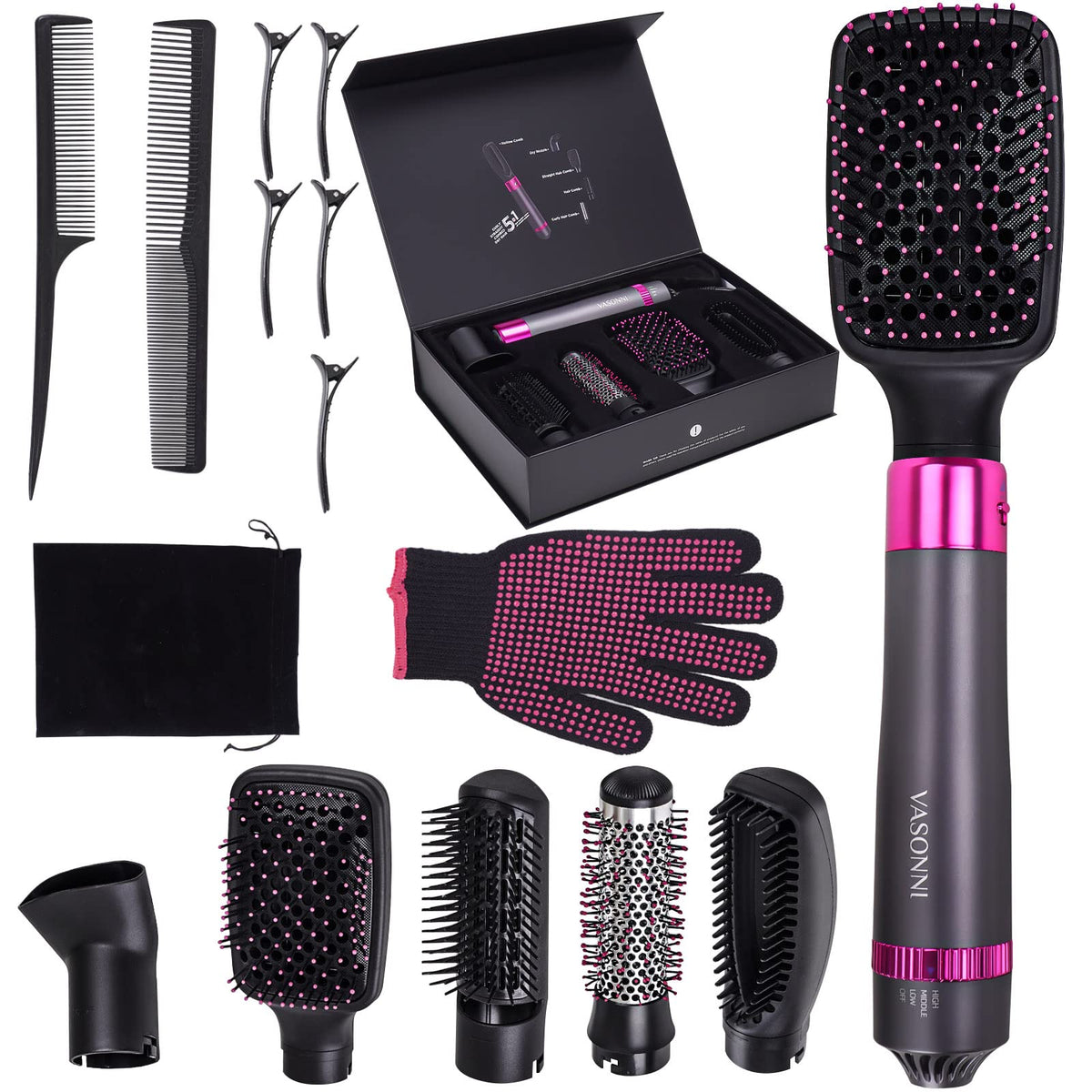 VASONNI 5 in 1 hair dryer brush front view for quick drying and smooth styling.