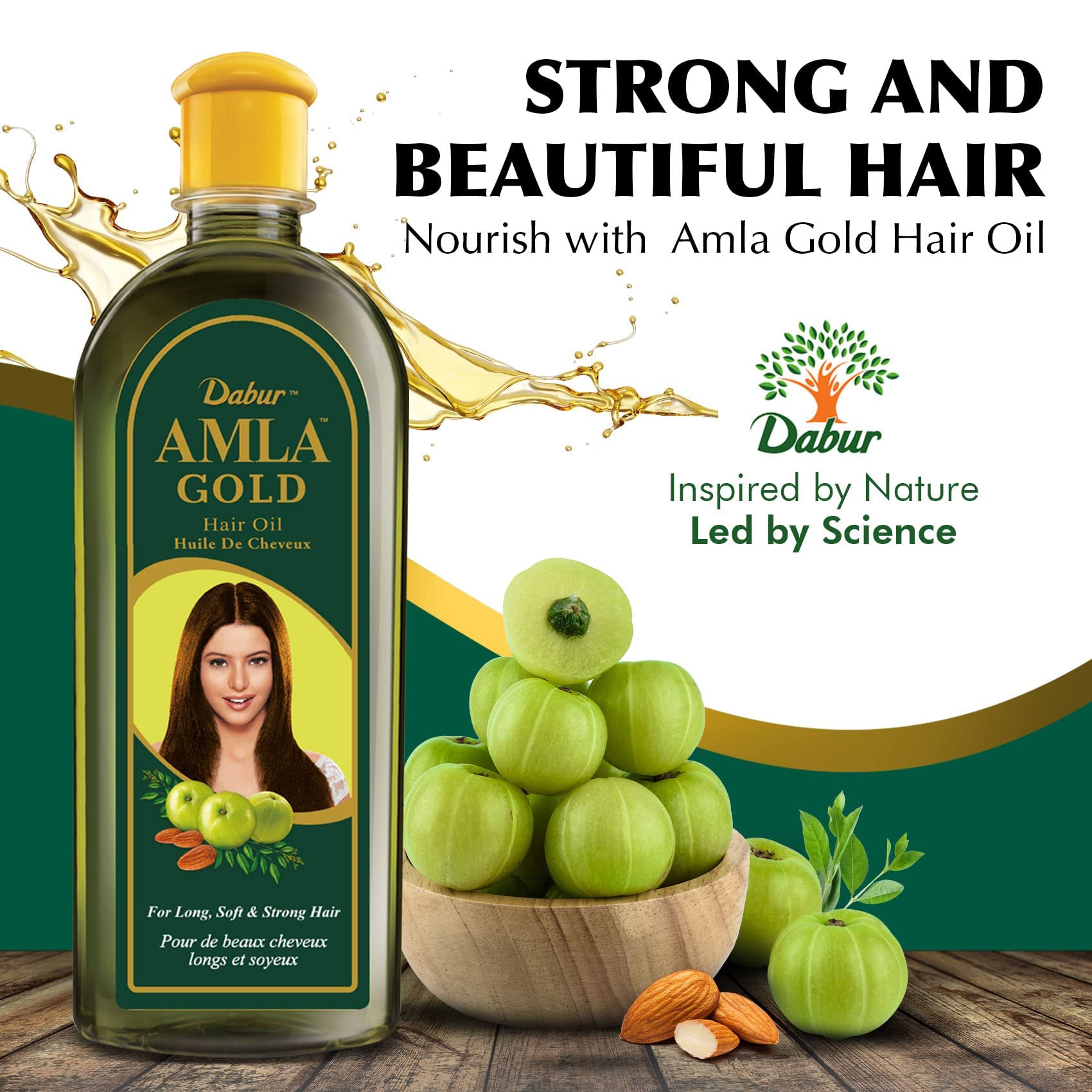 Aplicación fácil de Dabur Vatika Amla para cabello suave y con brillo.
