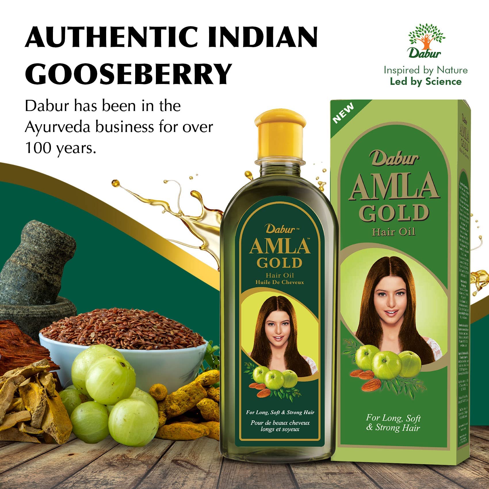 Fórmula nutritiva de Amla con vitamina C para el cabello de Dabur Vatika.