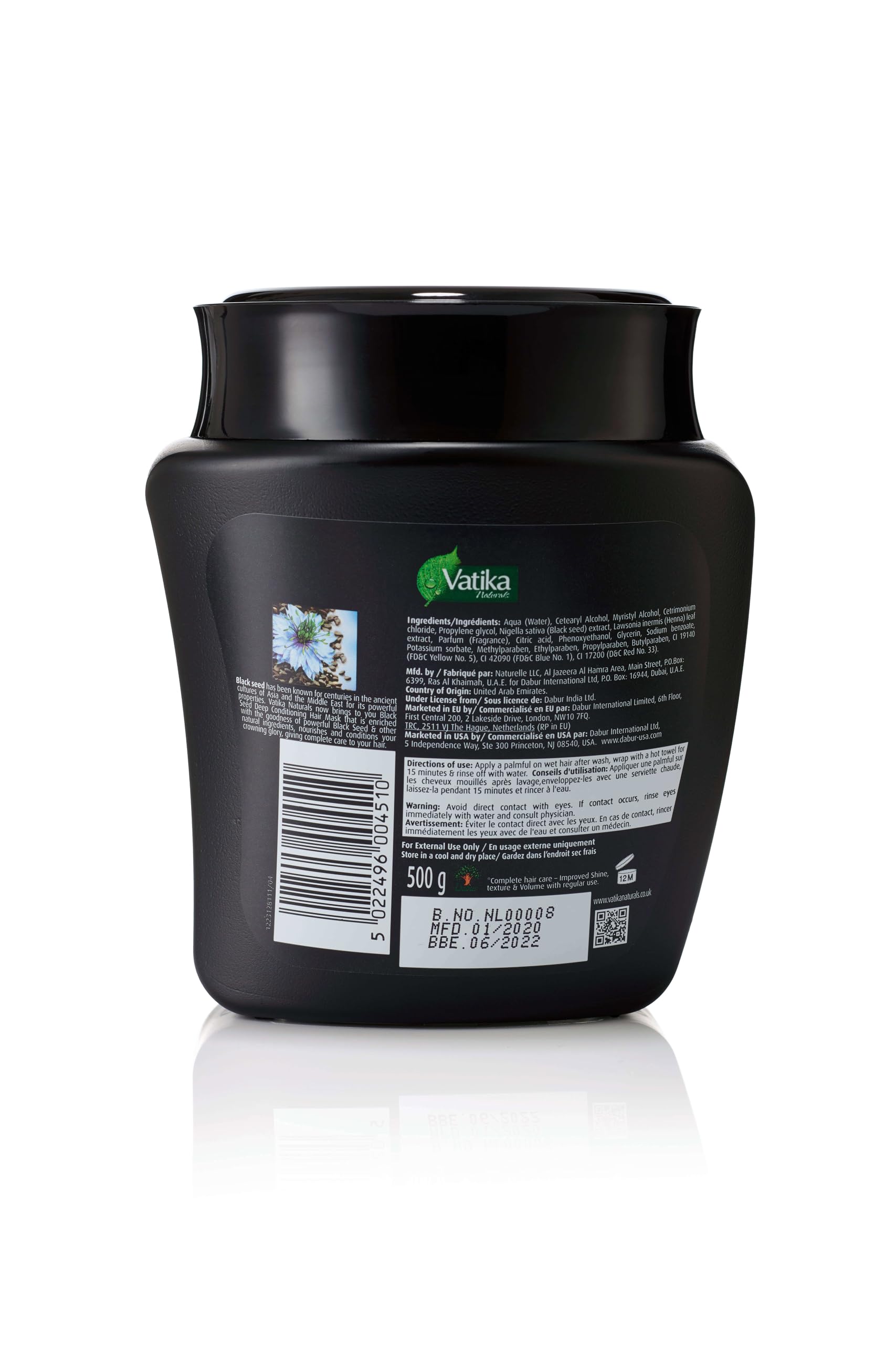 Vatika Naturals aceite semilla negra, enfoque cabello dañado, fortalece desde la raíz.