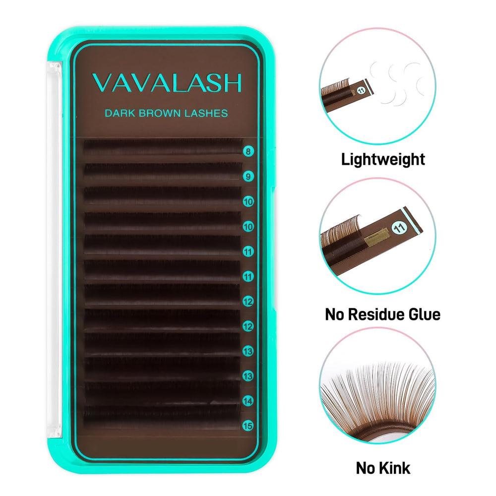 VAVALASH dark brown lashes 0.03-cc, 8-12mm length in neat tray for easy use.