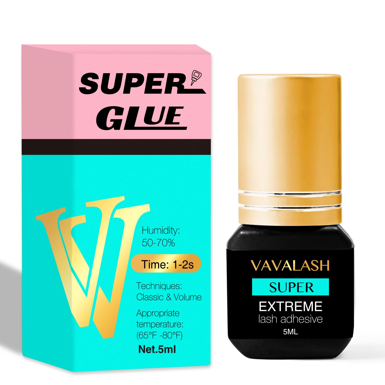VAVALASH eyelash extension glue with 1-second dry time for efficient applications.
