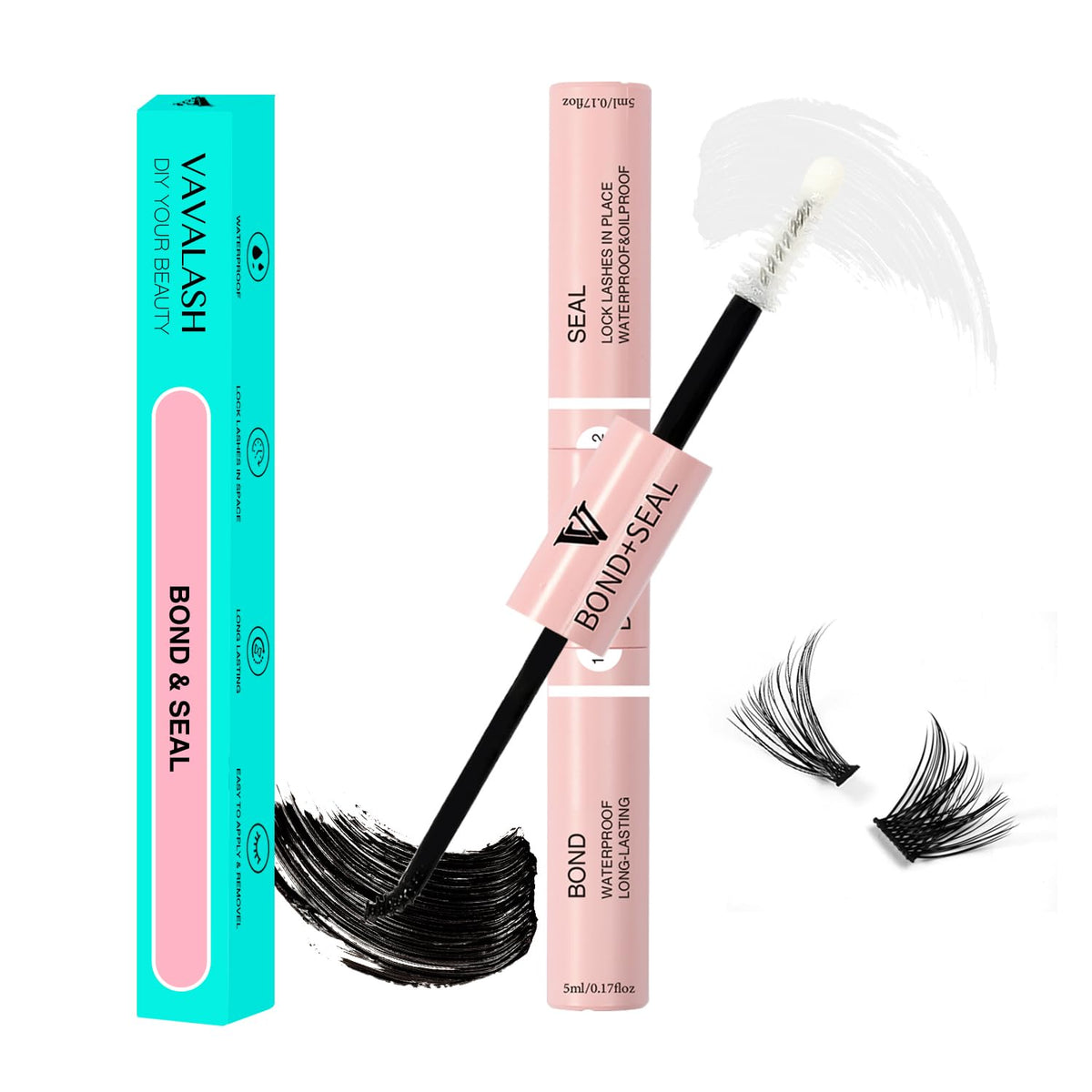 VAVALASH Lash Bond and Seal 2-in-1 closeup showing dual ends for easy clusters.