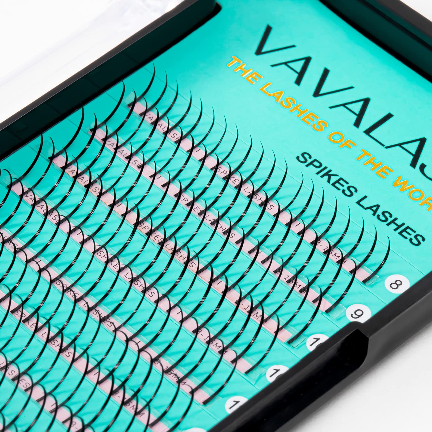 VAVALASH spikes lashes show closed fan clusters for textured, wispy lash sets.